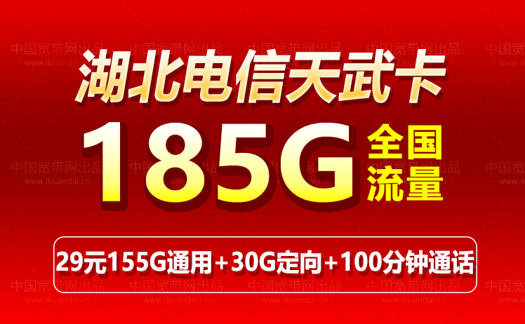 湖北电信天武卡29元185G+100分钟套餐介绍 流量卡申请办理入口